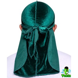 Veeta Superior Velvet Durag - Soft Velvet Durags for Men & Women, Long Double Wide Straps, Silky Durag Liner, Triple Stitched, Green, 1 Count (Pack of 1)