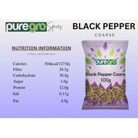 Puregro Coarse Black Pepper 100g | PACK OF 1 | Premium Quality | Kali Mirch | Kala Mary |100% Natural | Pepper Corn Coarse | Premium Quality Product By Puregro.