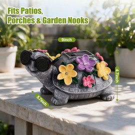 Solar Garden Outdoor Turtle Statue with Sunglasses and Flower LED Lights