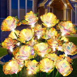 [24 Bigger Roses] Solar Garden Lights Outdoor, Birthday Gifts for Mom Women Preserved Flowers Solar Light, IP65 Waterproof Garden Decoration for Outside Yard Patio Lawn Path Cemetery Grave-Auto ON/Off