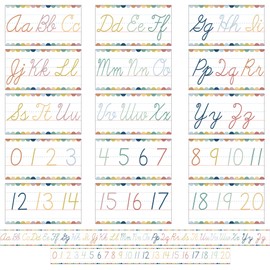 15 Pieces Cursive Alphabet Line Bulletin Board Set Alphabet for Classroom Wall ABC Alphabet Banner Alphabet Classroom Wall Strips Wall Decor for Pre-School Kindergarten Elementary Nursery Homeschool