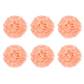 Rebower 6 Pcs Peach Pink Paper Flowers, 8" 3D Tissue Paper Pom Poms Crepe Mexican Paper Flower, [for DIY Crafting Wall Wedding Birthday Party Decorations]