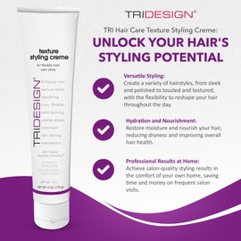 TRI Design Hair Care Texture Styling Creme – Versatile Hair Styling Cream for Smooth, Frizz-Free Hair – Hydrating Fiber Cream for Thick Hair, Curl Defining, and Maximum Styling Expression – 6 Fl Oz