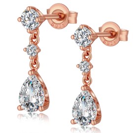 Dangle Drop Earrings Silver Diamond Drop Earrings for Women Cubic Zirconia Drop Stud Earrings 925 Sterling Silver TearDrop Earrings Rose Gold Hypoallergenic CZ Dangle Earrings ZDaoBen
