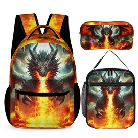 ZCJB-WSRY Cute Dragon School Backpack with Lunch Box & Pencil Case