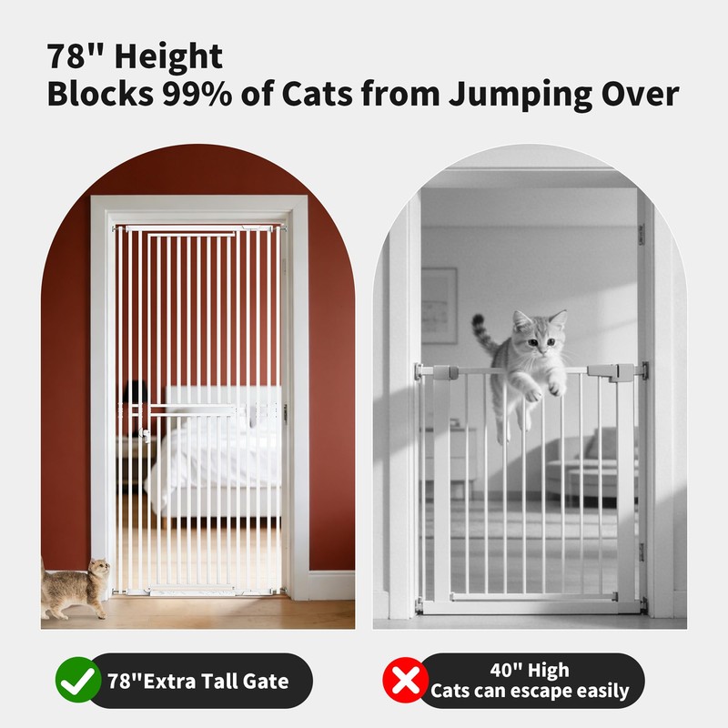 78.74" Extra Tall Cat Gate for Doorway, Wide Adjustable 27.56"-32.28"