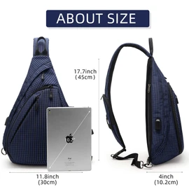 TurnWay Water-Proof Sling Backpack/Crossbody Bag/Shoulder Bag for Travel, Hiking, Cycling, Camping for Women & Men (Blue Grid)