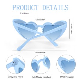 BOUBONI Heart Shaped Sunglasses Vintage Heart Glasses Bridal Party Sunglasses for Women Wedding Bachelorette Party Favors (1, Blue)