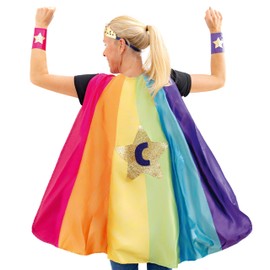 Papierdrachen Women's Superhero Costume - Rainbow Star - Heroines Design - Complete Set Cape Cuffs Tiara - Fancy Dress - Action and Fantasy - Carnival and Fancy Dress