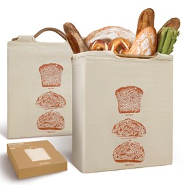 JACYAO'S Cotton Bread Bags for Sourdough(2 Pack), Sourdough Bread Bags with Zipper & Handle, Friendly Guide for Beginner, Food Storage Container for Sourdough