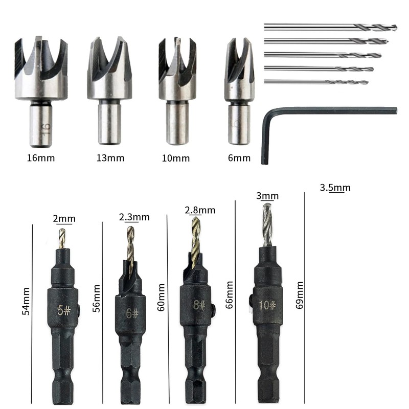 15 PCS Countersink Drill Bit Set, Woodworking Chamfered Set,1/4 Inch