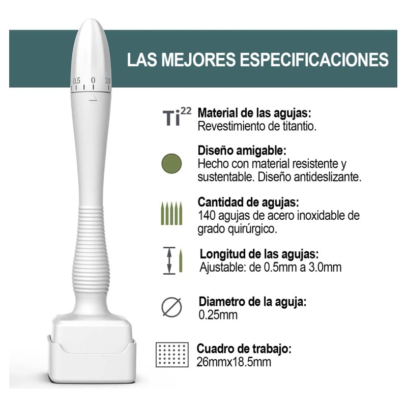Dermarroller Ajustable 0.5 - 3.0 Mm Regenera Piel Todo En