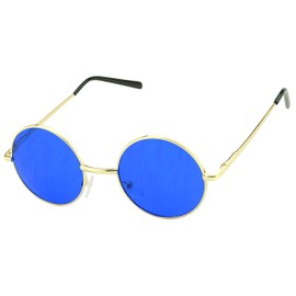 ShadyVEU Retro Round Style 70s Sunglasses Colorful Tint Groovy Hippie Mens Womens Shades, Dark Blue