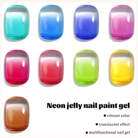 Fcozpjk Gradient Painting Gel, 9 Colors Jelly Neon Gel Nail Polish Transparent Summer Colors Sheer Green Pink Ombre Gel Paint Aura Nails Blush Blooming Flower Drawing Manicure Palette UV/LED Curing