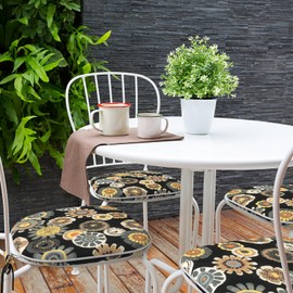 TWLEAR Indoor/Outdoor Chair Cushions 16x17 Inch, Patio Chair Cushions with Ties, All Weather Seat Cushions for Patio Furniture Home Garden Chair Use, Set of 4,Black Yellow Crosby