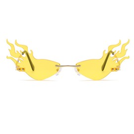LASPOR Fire Flame Sunglasses for Women Men Retro Wave Rimless Glasses Vintage Fire Shape Gold Metal Frameless Eyewear, Yellow Flame, 66mm