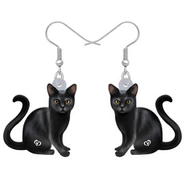 Bonsny Drop Dangle Sweet Black Cats Earrings Gift Pets Pattern Fashion Jewelry For Women (Ink)