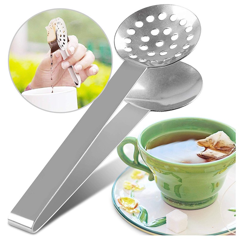 SUNTRADE 3X Tea Bag Squeezer Round Stainless Steel Teabag Tong