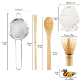 Matcha Whisk Set of 6 – Matcha Set with Whisk, Scoop, Spoon, Sifter & Ceramic Holder –Matcha Making Kit(White-02)