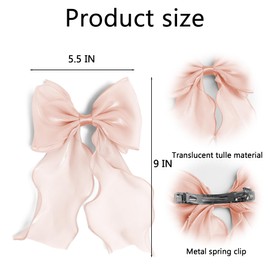Bow Hair Clips for Women, Large Shiny Korean pink Bow Hair, French Long Tail Bows Hair Clip, Coquette Bows Hair Accessories for Girls
