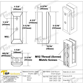 Stainless Steel 2205 Grade Side Wall Mounted Smart Spigot Glass Clamp for 1/2" Glass (Threaded Rod, Brush Satin Finish (1-Piece))