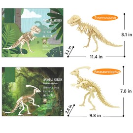 3D Wooden Dinosaur Puzzle - 6 Piece Set Wood Dinosaur Skeleton Model Puzzle - DIY Wooden Crafts 3D Puzzle - STEM Toys Brain Teaser Puzzle Gifts