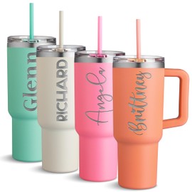 Custom 40 Oz Tumbler, Engraved Stainless Steel Mug with Handle, Leakproof Insulated Travel Cup Gift for Men & Women - Nectarine