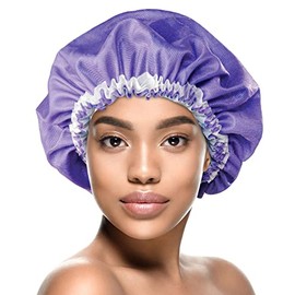 DONNA Gorro de dormir con patrón de flores, gorro de ducha para dormir, capó de satén para gorro de dormir, color morado