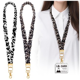 NINATY 2Pcs Scrunchie Lanyard for ID Badges Keys Badge Holder Retractable Keychain Lanyards for Keys Black Dark Coffee Color Stretchy Lanyard Teacher Nurse Gifts Cute Functional for Work