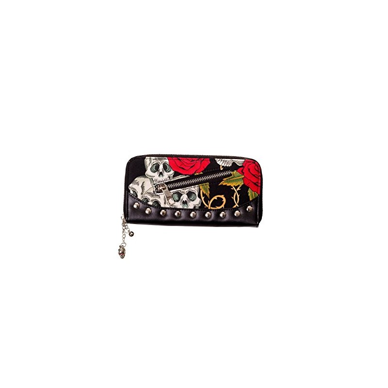 Banned Skulls And Roses Wallet - Black/One Size