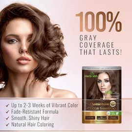 Herbishh Hair Color Shampoo for Gray Hair– Hair Dye Shampoo with Argan Hair Mask–Tamaño de viaje-Tiñe el cabello en minutos–Color de larga duración–10pack+1pack (Chestnut Brown)