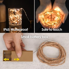 Denshijia 4 Packs 40 Jute Wire Warm White Fairy Lights Battery Fairy Lights String Lights Mini led String Christmas Hemp Fairy Lights Hemp Fairy Lights 6.6 feet for Christmas Tree