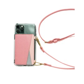 MOXYO - Crossbody Phone Wallet Strap, Stick on Wallet and Strap (Pink)