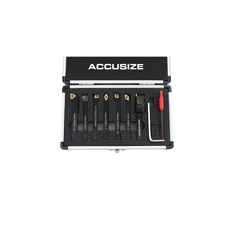 Accusize Industrial Tools 1/4'' Shank 7 Pc Indexable Carbide Turning