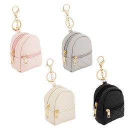 Rowbaty 4 Pcs Mini Backpack Cosmetic Bag Keychain PU Leather Lipstick Holder Cute Case Coin Purse Wallet Card Holder Data Cable Organizer Zipper Pouch Portable Travel Storage Bag for Women