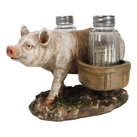 Ebros Gift Animal Farm Barn Porky Pig With Saddlebags Salt Pepper Shakers Holder Figurine Piggy Pigs Whimsical Pork Bacon Piglet Statue Spice Organizer