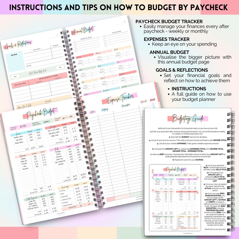 Paycheck Budget Planner - Undated Financial Organizer for Weekly, Bi-Weekly,
