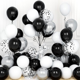 Black Silver White Balloons, Ousuga 30 pcs 12 Inch Matte White Black Metallic Silver Confetti Latex Balloons Set for Men Women Birthday Baby Shower Wedding Graduation Anniversary Party Decoration