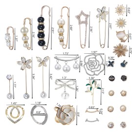 32 Pcs Pearl Brooch Pins Set Sweater Shawl Pins Pant Waist Tightener Faux White Pearl Safety Pins for Women Girls Clothing Dresses Decoration Accessories