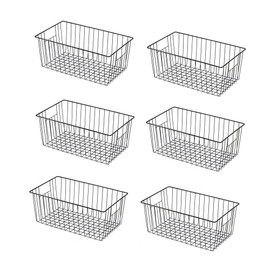 Y.Z.Bros 16" L x 12" W Wider Freezer Storage Organizer Baskets Container, Deep Metal Wire Chest Upright Refrigerator Divider Bins with Built-in Handles for Cabinet, Pantry, Kitchen, Black