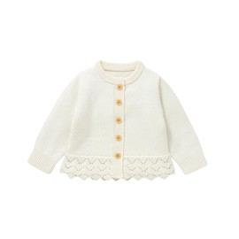 Hadetoto Baby Girls Cardigan Knit Long Sleeve Button Closure Warm Lace Sweater Coats Knitted Clothes (UK, Age, 6 Months, 9 Months, Cream)