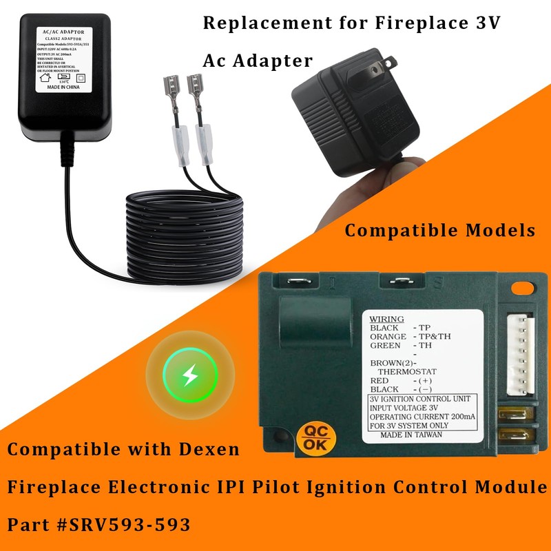 AC Adapter Transformer 3V for Dexen Fireplace Electronic IPI Pilot