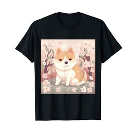 Cute Shiba Inu Cherry Blossom Prints Pretty Design T-Shirt