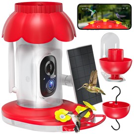 Upgrated Solar Hummingbird Feeder with Camera for Outdoors, Instant Notifications, AI Identify Bird Species, Double Ant Moat, Bee Proof, 3 Feeding Ports Hummingbird Feeders for Garden, Yard