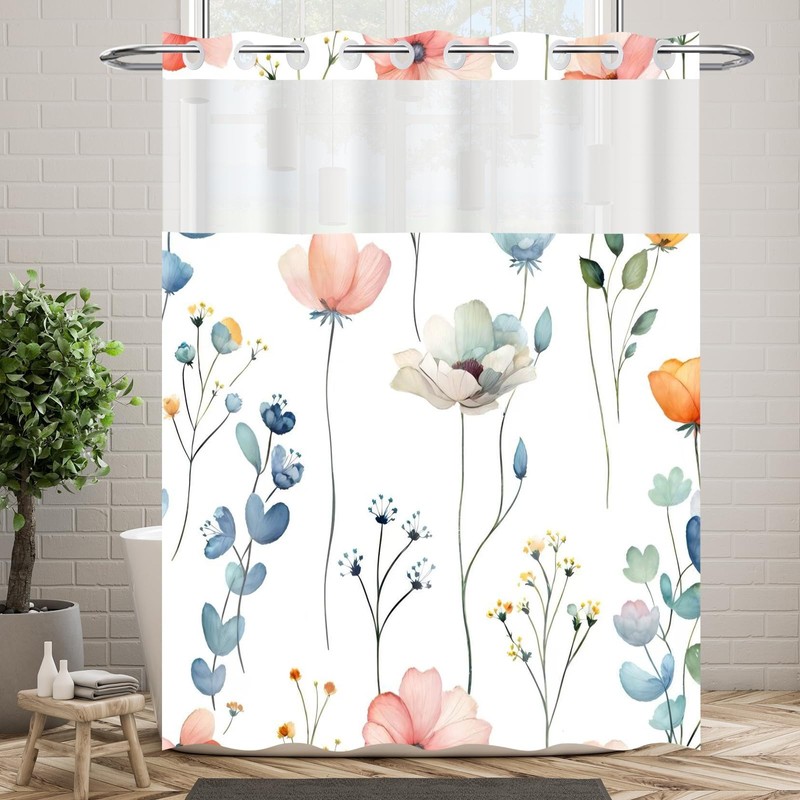 OSUNBD No Hook Shower Curtain 71 x 74 Inch, Watercolor