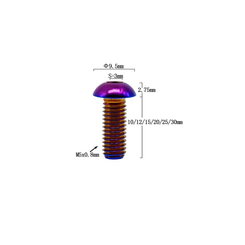 RISON-Titanium M5X10mm Titanium Screws, Pack of 5, Burnt Blue, Button
