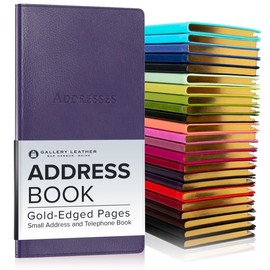 Gallery Leather Small Address Book with Alphabetical Tabs up to 403 Records, Leather Notebook Hardcover, Telephone and Address Books - 6 x 3.25 ", Camden Violet