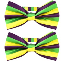 Needzo Mardi Gras Bow Tie, Purple, Green, and Gold Tone Stipes with Adjustable Neck Piece, Party Accessories, One Size (2, Stripes, One Size)