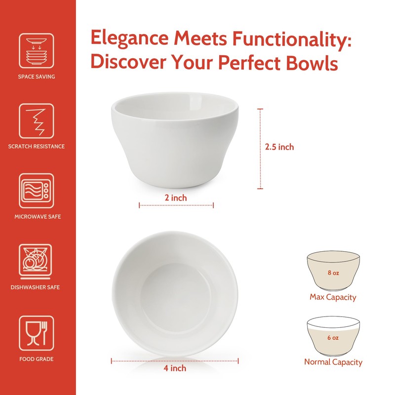 Sweese Set of 6 Porcelain Bouillon Cups, White High-Grade Durable