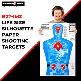 B27-IMZ Silhouette with Human Anatomy Immobilize Zones Ultra Bright Self-Defense Range Training Paper Shooting Targets - Made in USA